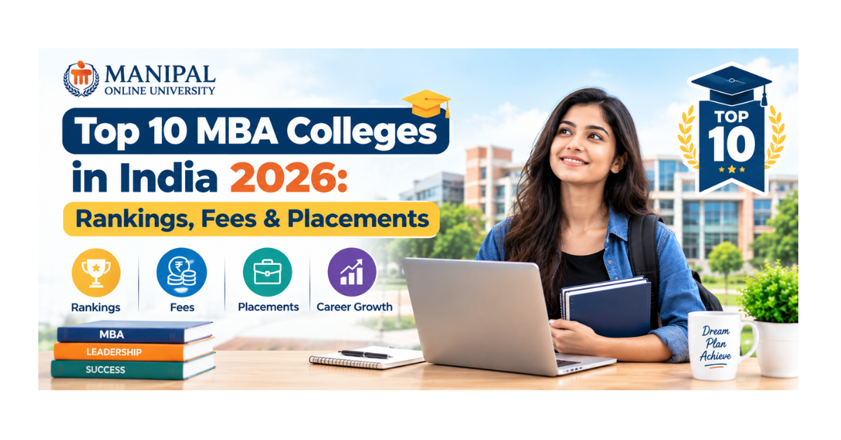 Top 10 MBA Colleges in India 2026 with rankings, fees, and placements, featuring NMIMS Online University